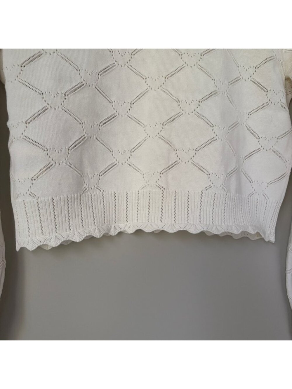 NWT LoveShackFancy Petra Knit Heart Argyle Cardigan Parchment Cream Ivory | S - Picture 10 of 14